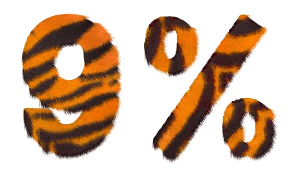 Tigre caiu 9 e marca por cento isolado — Fotografia de Stock