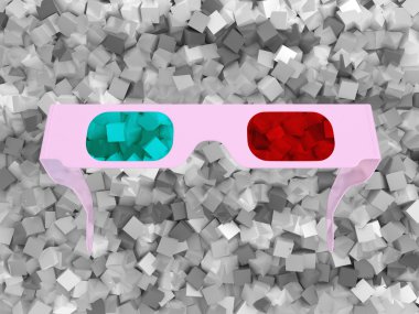 3D glasses and grey cubes clipart