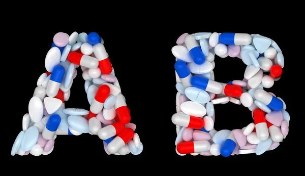 Healthcare font A and B pills letters — Stock Photo, Image