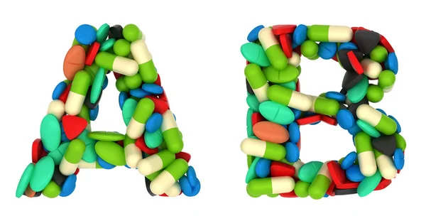 Healthcare fonte A e B comprimidos letras — Fotografia de Stock