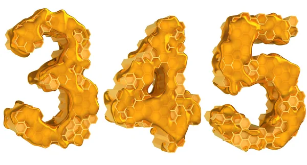 Honung teckensnitt 3 4 och 5 siffror isolerade — Stockfoto