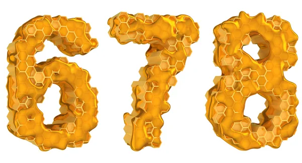 Honung typsnitt 6 7 och 8 siffror isolerade — Stockfoto