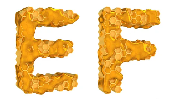 Honung teckensnitt e och f bokstäver isolerade — Stockfoto