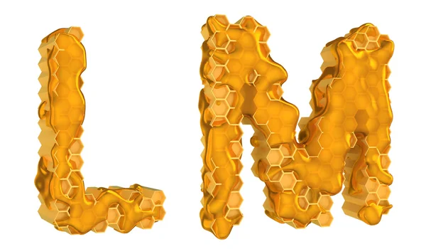 Honung teckensnitt l och m bokstäver isolerade — Stockfoto