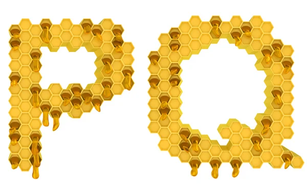 Honung teckensnitt p och q bokstäver isolerade — Stockfoto