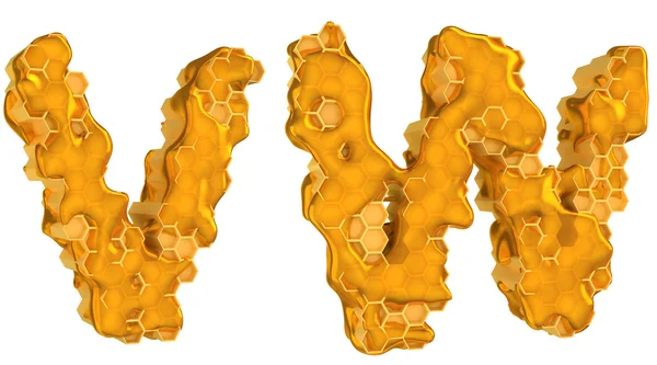 Honung teckensnitt w och v bokstäver isolerade — Stockfoto