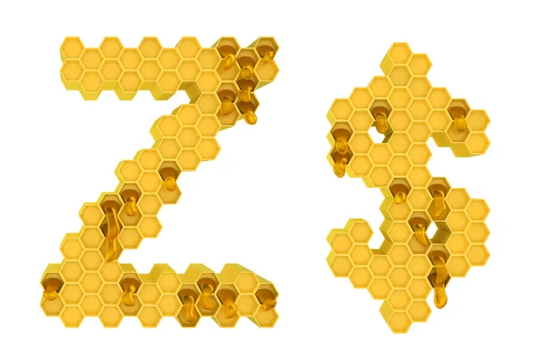 孤立的蜂蜜字体 z 和美元符号 — 图库照片