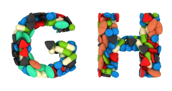 Medicinsk teckensnitt g och h piller bokstäver — Stockfoto