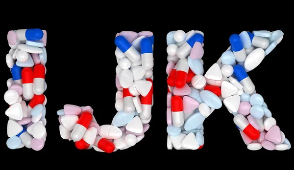 Medicinsk teckensnitt i j och k piller bokstäver — Stockfoto