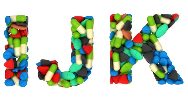 Medizinische Schrift i j und k Pillen Buchstaben — Stockfoto