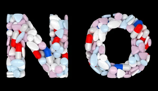 Medikamentenschrift n und o Pillen Buchstaben — Stockfoto