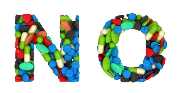 Medicinering teckensnitt n och o piller bokstäver — Stockfoto