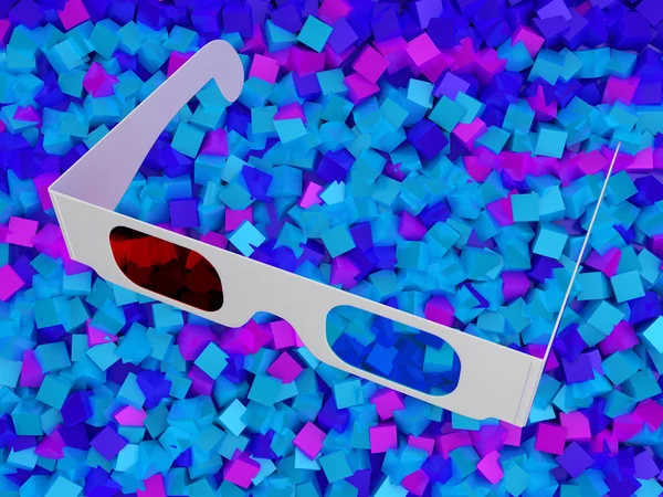 Moderne cinema 3d bril op kleurrijke kubussen — Stockfoto