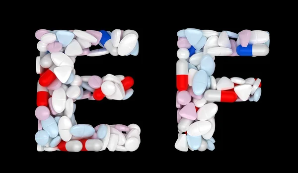 Farmaceutische lettertype c en d pillen brieven — Stockfoto