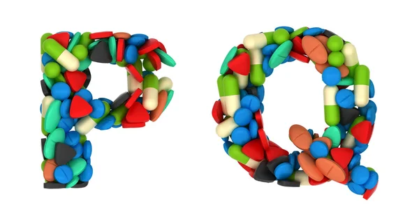 Farmácia letra P e Q comprimidos letras — Fotografia de Stock