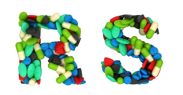 Farmácia letra R e S comprimidos letras — Fotografia de Stock