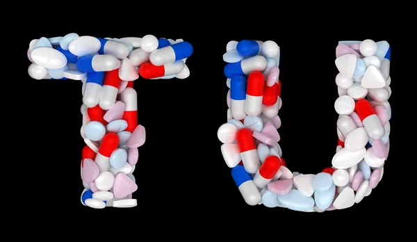 Pharmacy font T and U pills letters — Stock Photo, Image