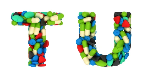 Φαρμακείο γραμματοσειρά t και χάπια γράμματα — Φωτογραφία Αρχείου