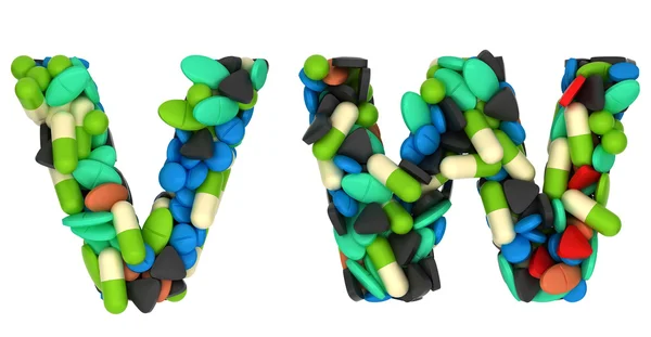Apotek teckensnitt w och v piller bokstäver — Stockfoto