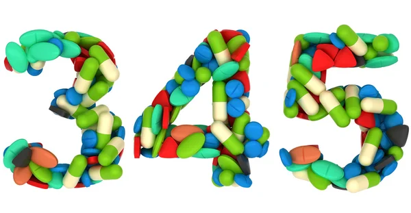 Pills font 3 4 and 5 numerals isolated — Stock Photo, Image