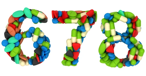 Pills font 6 7 and 8 numerals isolated — Stock Photo, Image