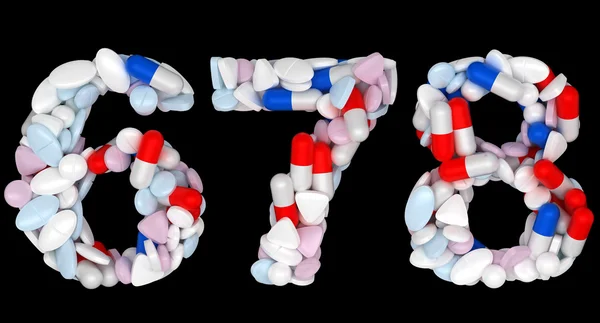 Pills font 6 7 and 8 numerals isolated — Stock Photo, Image