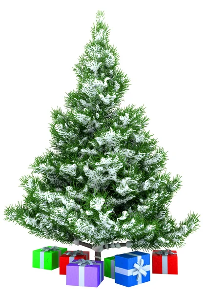 Christmas tree with gifts isolated over white — Stock Photo, Image