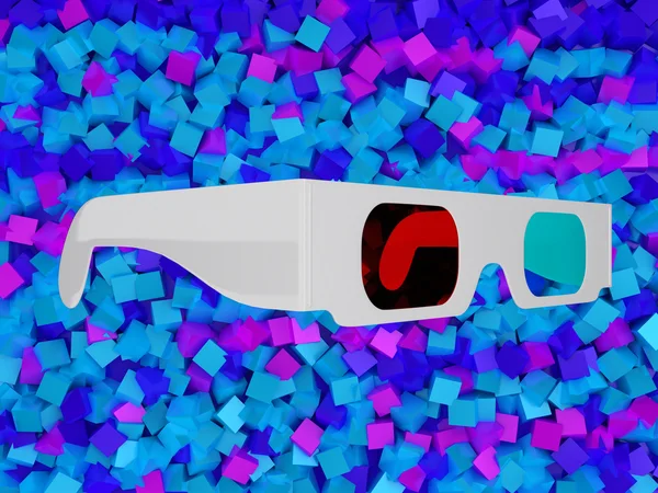 Ochelari 3D de cinema peste blocuri colorate — Fotografie, imagine de stoc