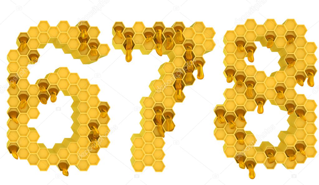 Honey font 6 7 and 8 numerals isolated