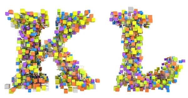 Abstract kubussen lettertype k en l letters geïsoleerd — Stockfoto