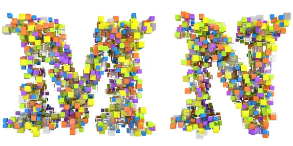 Abstrakt kubik teckensnitt m och n bokstäver isolerade — Stockfoto