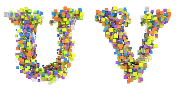 Abstrakt kubik teckensnitt du och v bokstäver — Stockfoto