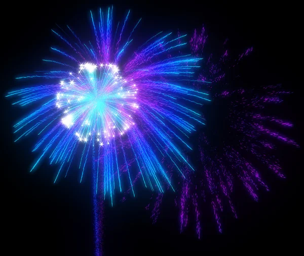 Fuegos artificiales festivos púrpura y azul por la noche — Foto de Stock