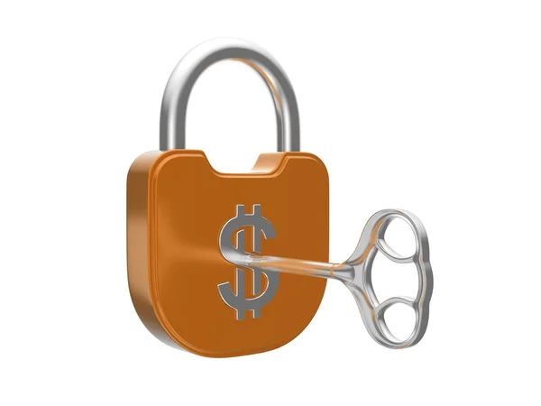 Locking the US dollar currency lock with key — Stock Photo, Image