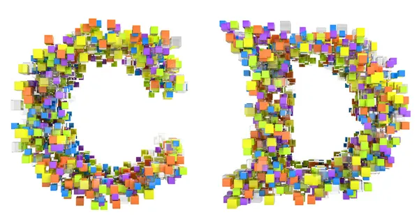Abstracte kubussen lettertype c en d letters geïsoleerd — Stockfoto