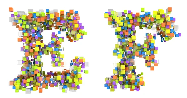 Yazı tipi e ve f harfleri izole soyut cubes — Stok fotoğraf