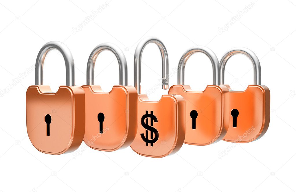 Padlocks concept - US dollar currency safety