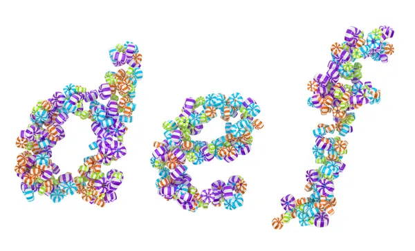 Солодкий цукерковий шрифт D E F літери ізольовані — стокове фото