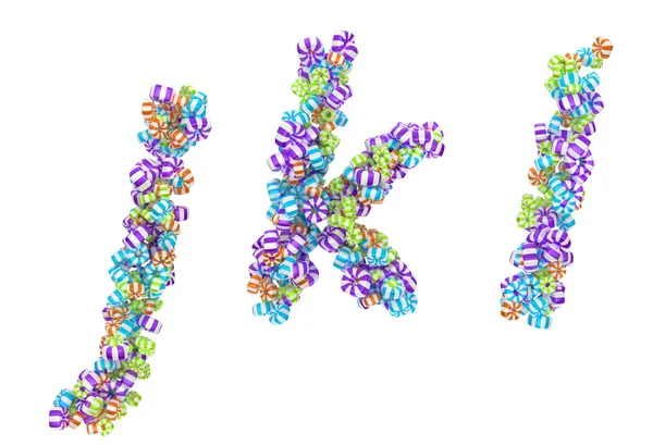 Солодкий цукерковий шрифт J K L літери ізольовані — стокове фото