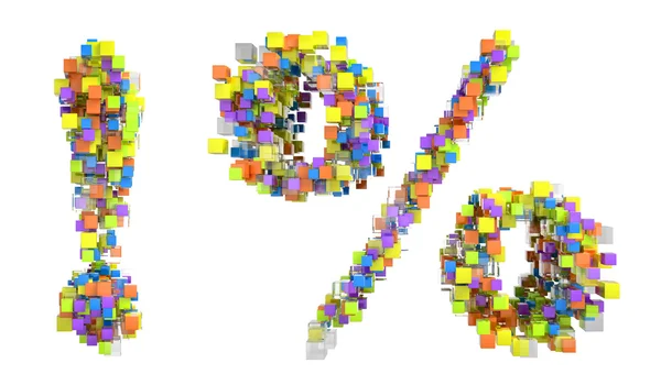 Ponto de exclamação de cubos abstratos e símbolo percentual — Fotografia de Stock