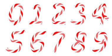 Candy cane font 0-9 numerals clipart