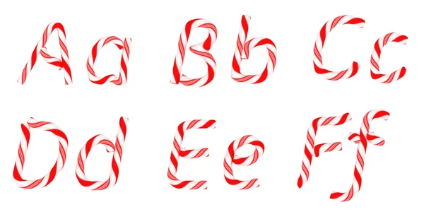 Candy cane lettertype a - f brieven geïsoleerd — Stockfoto