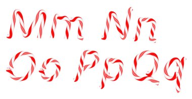 Candy cane font M - Q letters isolated clipart