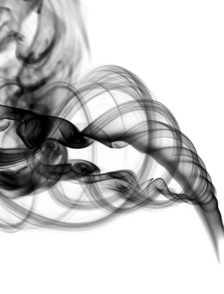Abstract black smoke swirl on white — Stock Photo, Image