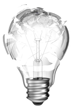 Making mistake. Smashed lightbulb isolated over white background clipart