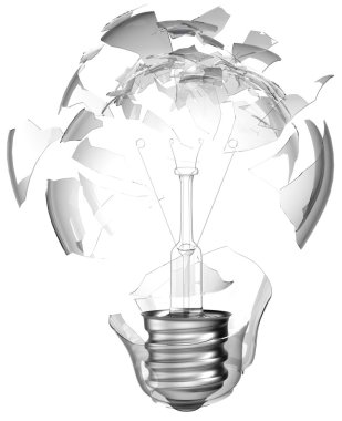 Bad idea. Smashed lightbulb isolated over white background clipart