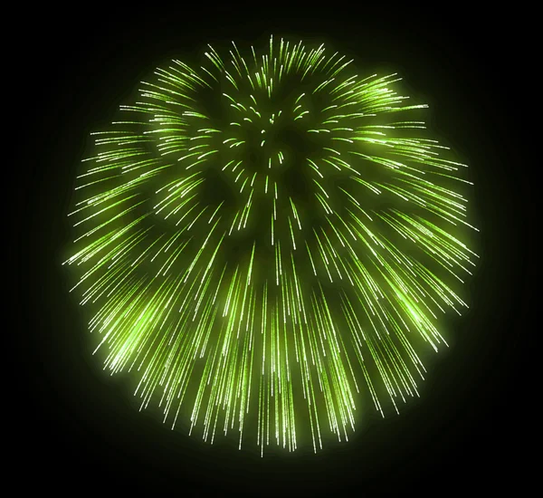 Fogos de artifício festivos verdes sobre preto — Fotografia de Stock