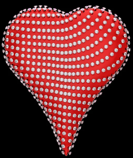 Κόκκινη Καρδιά Σχήμα Incrusted Διαμάντια Πάνω Από Μαύρο — Φωτογραφία Αρχείου