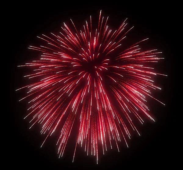 Viering Rode Feestelijke Vuurwerk Nachts Zwarte Achtergrond — Stockfoto