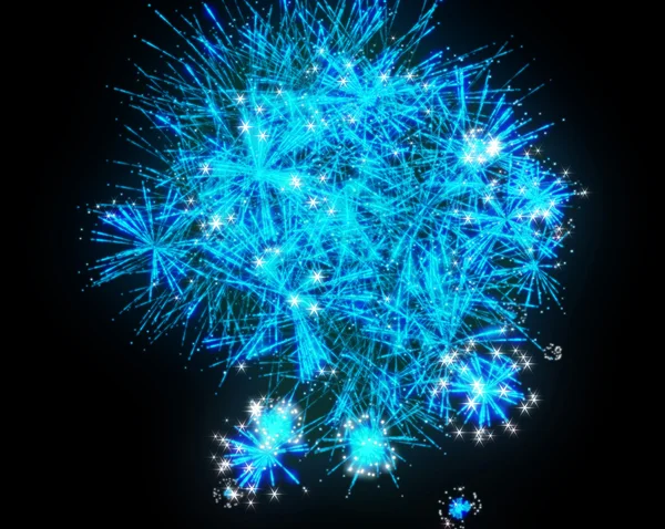 Blue Fireworks Explosions Black Background — Stock Photo, Image